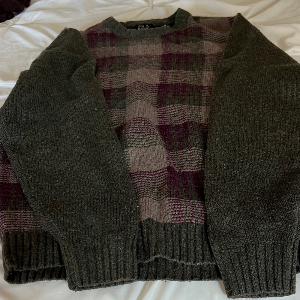 Jos. A. Bank Plaid Crewneck Sweater - Forest Green and Wine